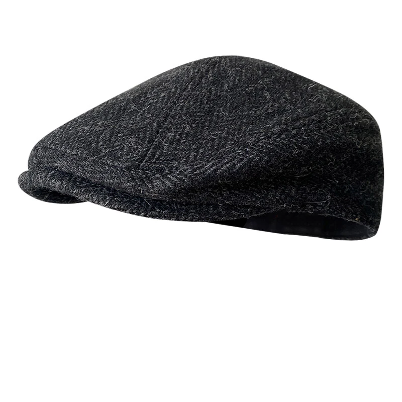 Pure Wool Men\'s Berets Winter High Quality Wool Newsboy Hats Herringbone Octagon Cap Dark Gray Men Women Gatsby Flat Hat BLM385