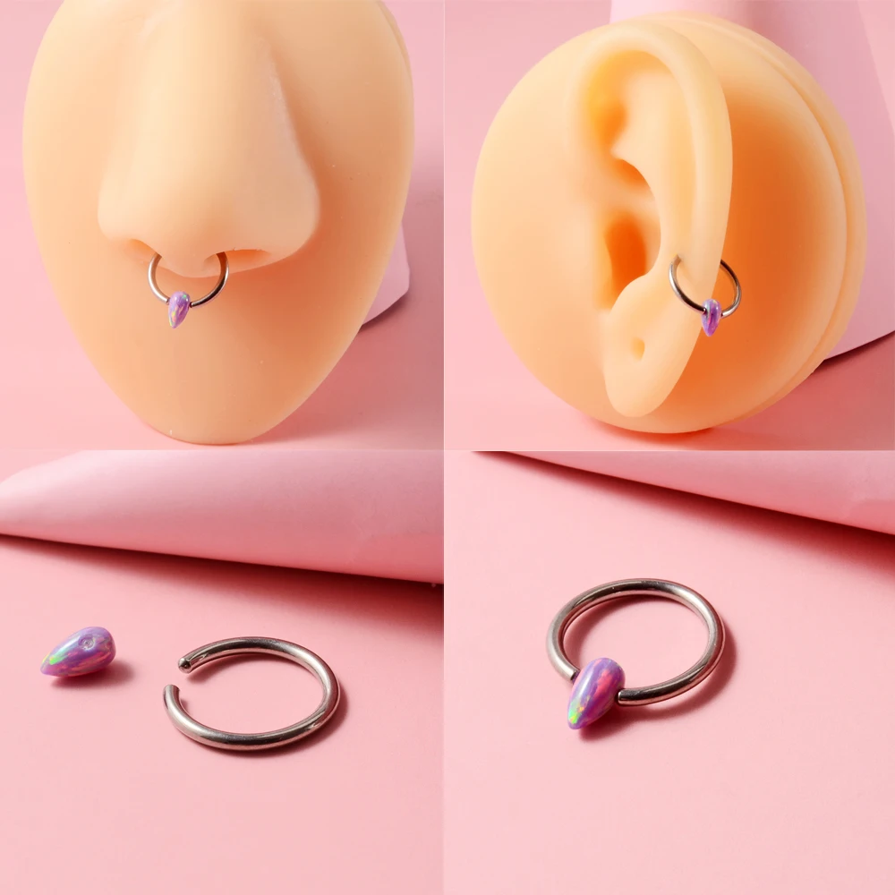 1PC Steel&Titanium Captive Bead Ring Waterdrop Opal Nose Hoop Ear Tragus Cartilalge Daith Piercing Nipple Ring Earring 16g