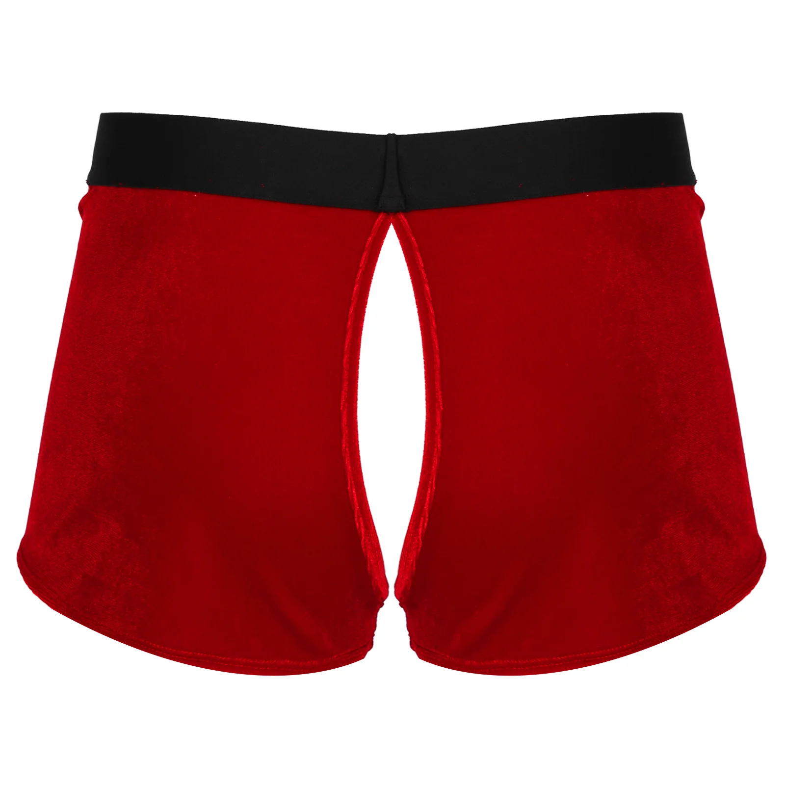 TiaoBug Men Christmas Costumes Crotchless Velvet Boxer Shorts Fluffy Ball Decor Lingerie Underwear Elastic Waistband Underpants