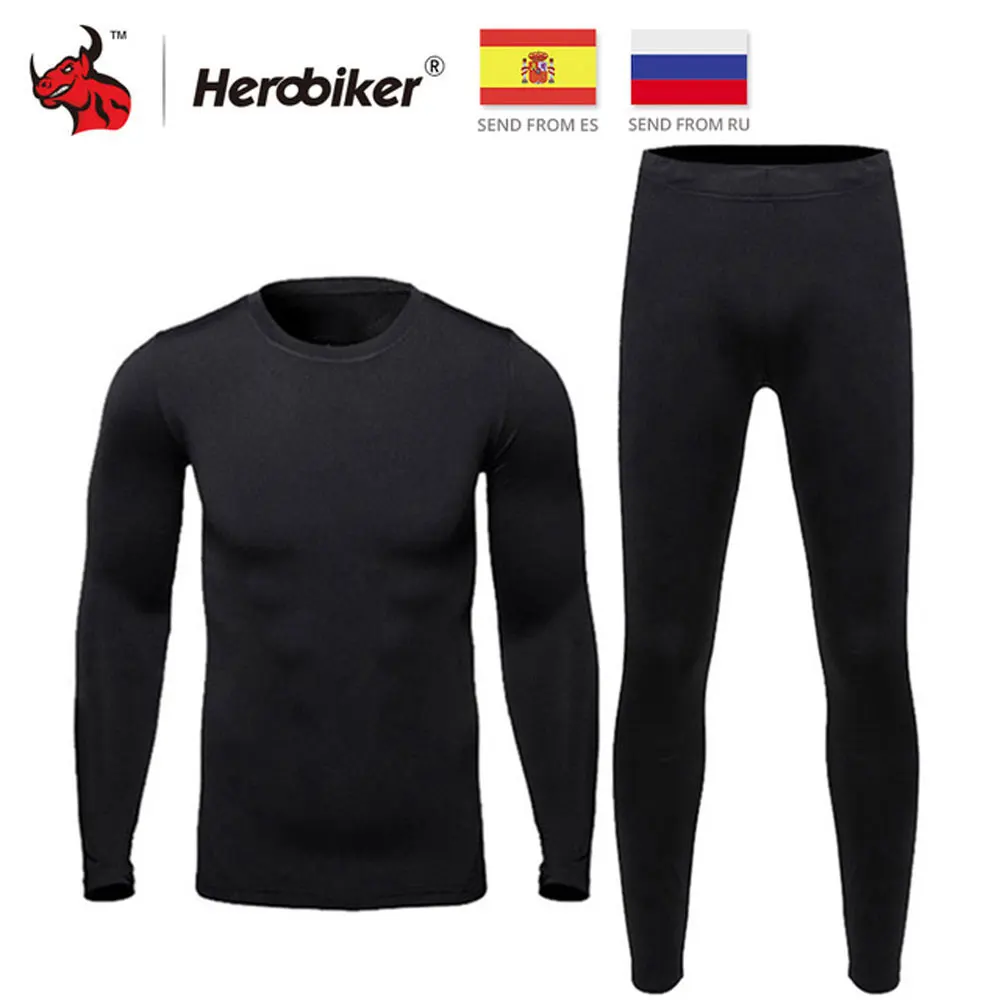 

HEROBIKER Men Thermo Underwears Suits Set Motorcycle Skiing Winter Warm Base Layers Tight Long Johns Tops & Pants Set