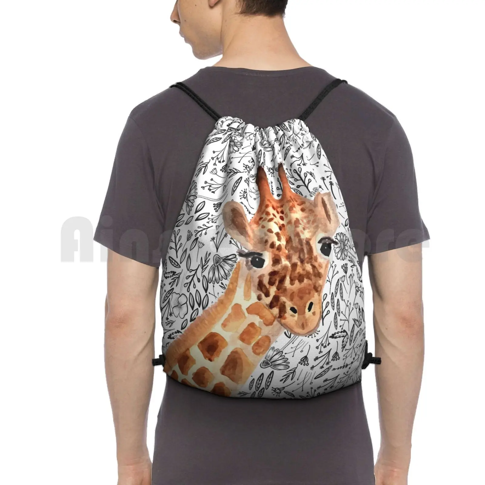 

Watercolor Giraffe Backpack Drawstring Bags Gym Bag Waterproof Watercolor Giraffe Animals Giraffe Art Giraffe Painting