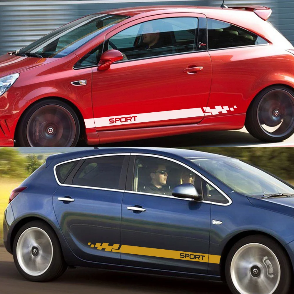 باب السيارة الجانب تنورة المشارب ملصقات السيارات الفينيل فيلم الديكور الشارات لأوبل أسترا j h g k كورسا d ضبط الملحقات