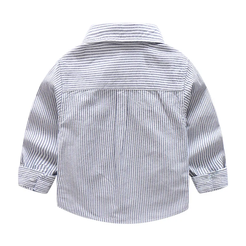 2023 Spring Autumn 2 3 4 5 6 8 10 Years New Turn-down Collar Cotton Long Sleeve Cartoon Classic Striped Shirt For Kids Baby Boys