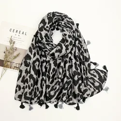 Chal de viscosa con borlas de leopardo para mujer, Pashmina gruesa, Hijab musulmán, 180x90Cm