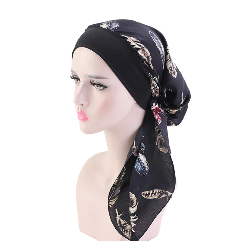 Gorro con estampado de flores para mujer, hijab musulmán para la cabeza, listo para usar turbante, 2020