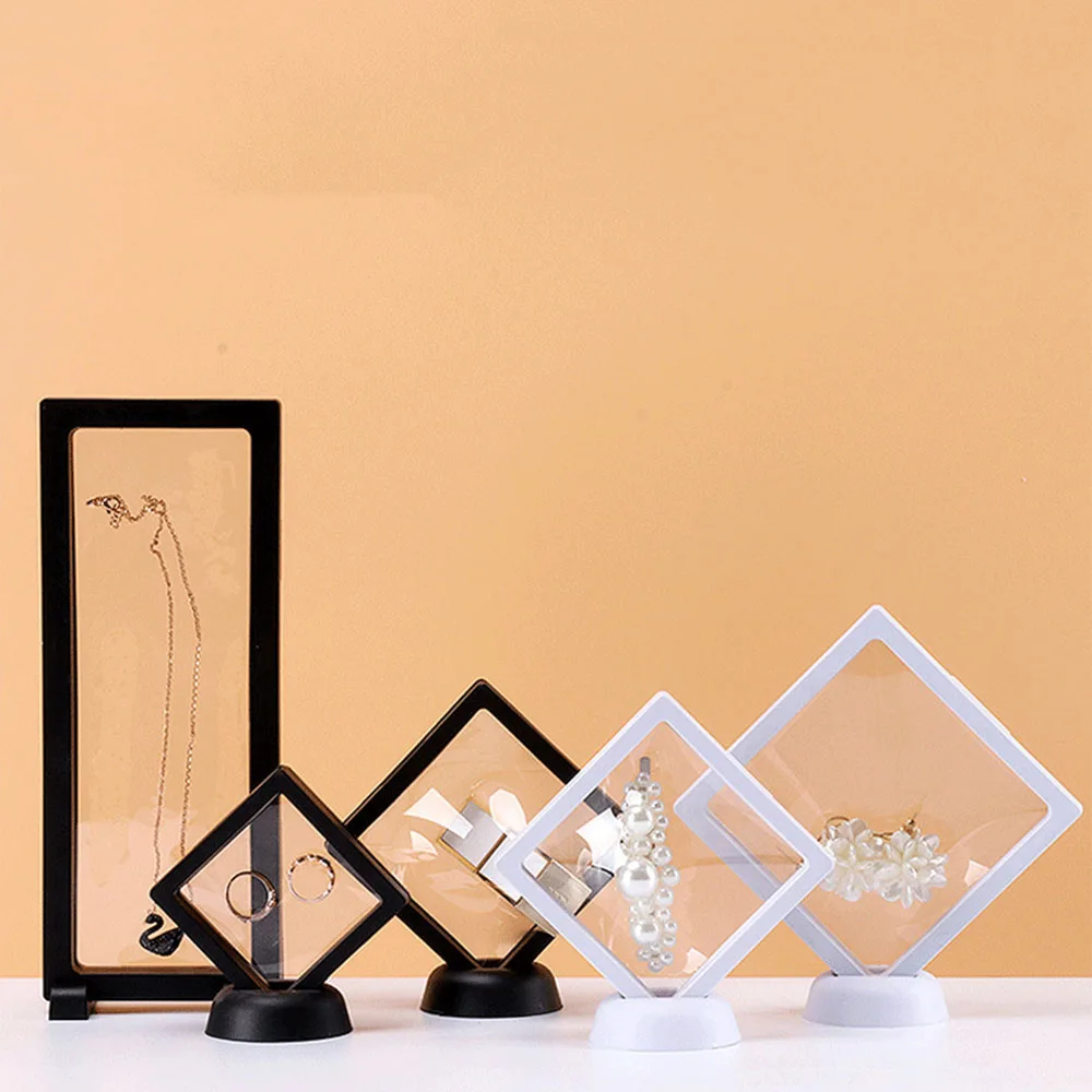 3D Floating Picture Frame Shadow Box Jewelry Display Stand Ring Pendant Holder Protect Jewelery Stone Presentation Case