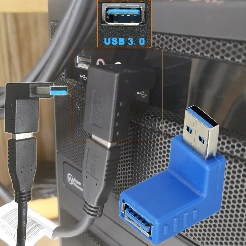 USB 3.0 Adapter z gniazda męskiego na żeńskie 90 stopni w pionie prostopadły złącze konwertera wtyczka niebieski czarny kolor dla komputer Laptop