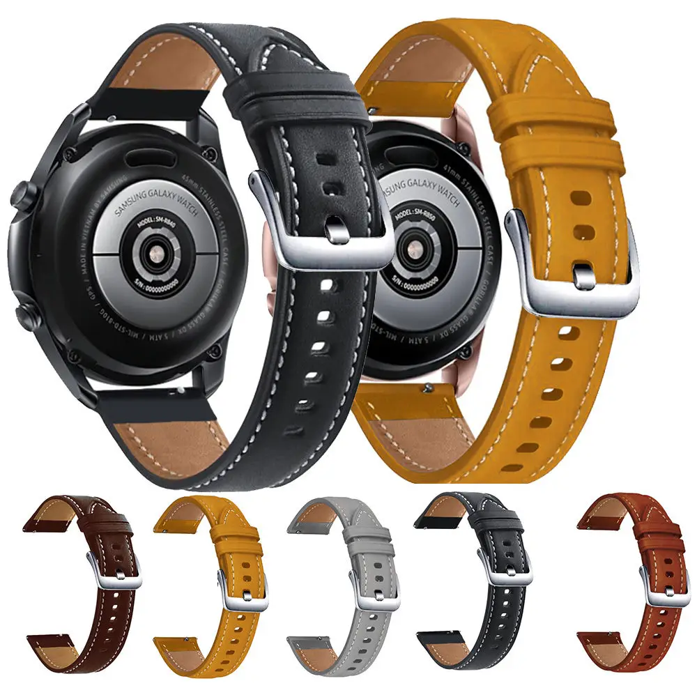 20mm 22mm Leather Watchband Strap For Samsung Galaxy Watch 3 45mm 41mm Smart Wristband Bracelet For Garmin Vivoactive 5 4 Band