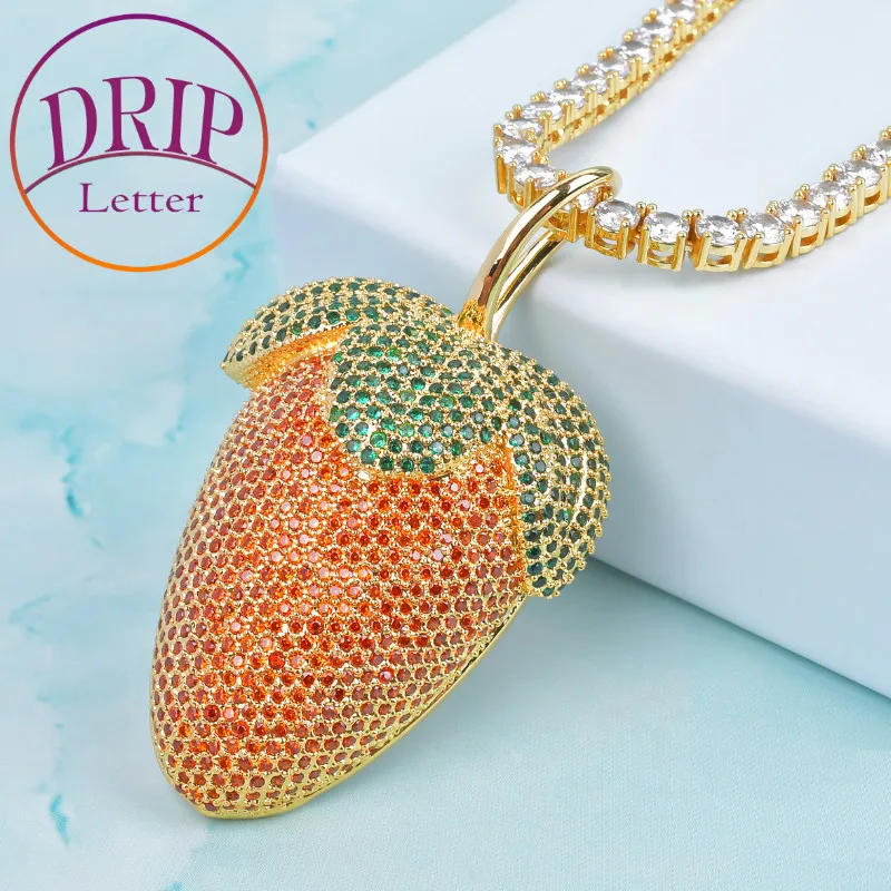 

Strawberry Pendant Necklaces Men's Fashion Hip Hop Gold Plated Rock Jewelry