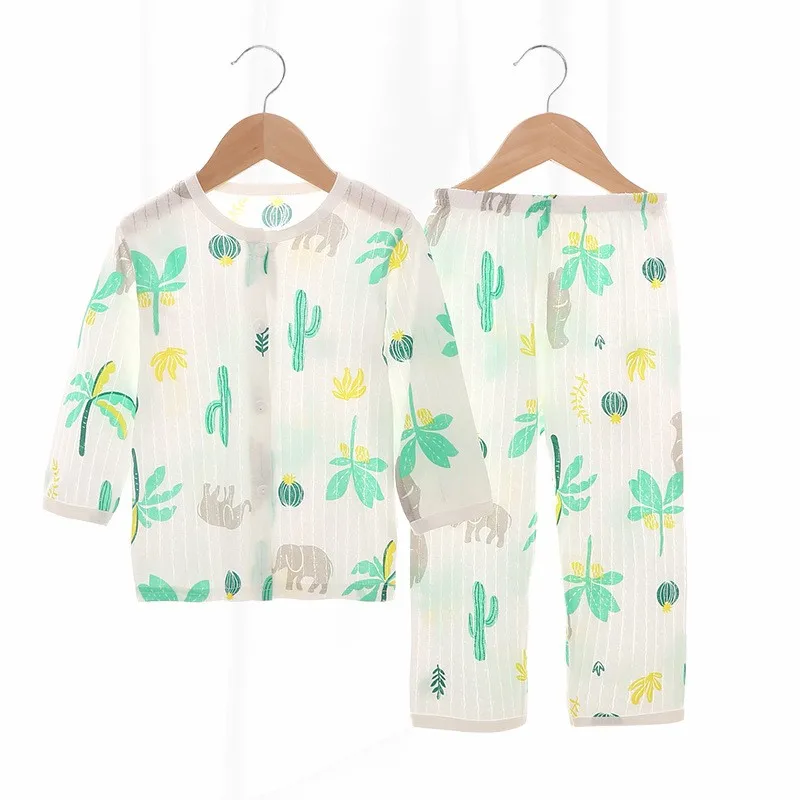 Baby and infant cotton thin long-sleeved suit summer home air-conditioning suit boys and girls pajamas suit image 2