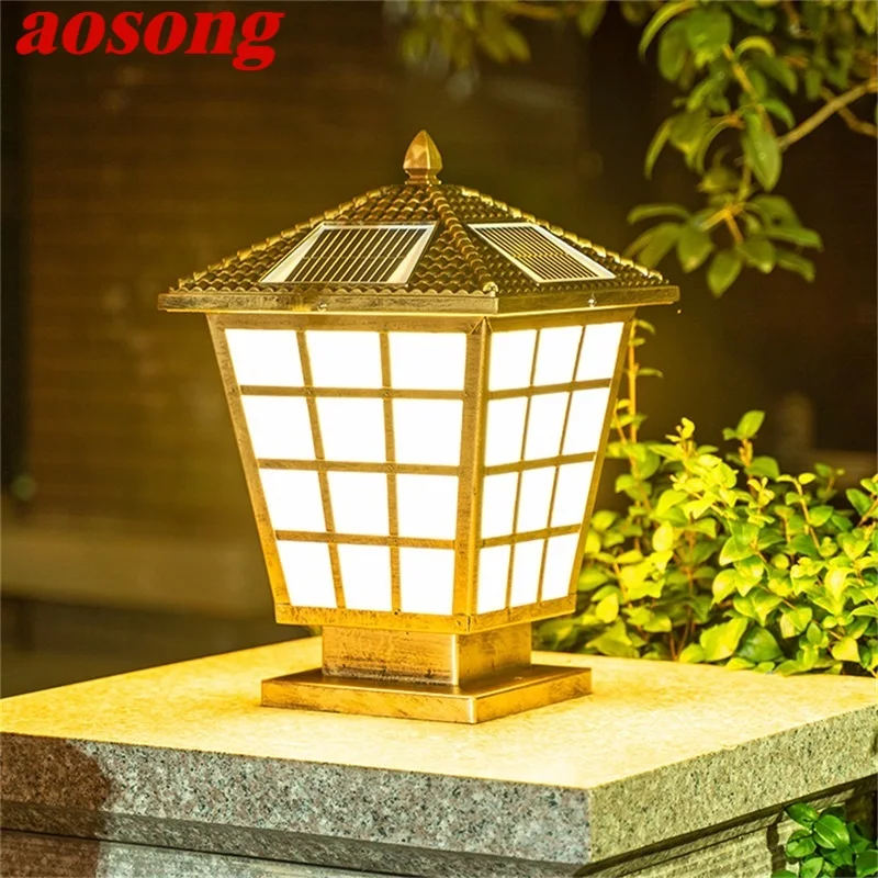 

AOSONG Classical Solar Modern Wall Light LED Waterproof IP65 Pillar Post Lamp Fixtures for Home Garden