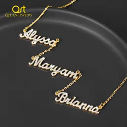 Custom Multiple Names Iced Out Necklace Personalized Blingbling Stainless Steel Name Rhinestones Pendants Gift For Women Jewelry
