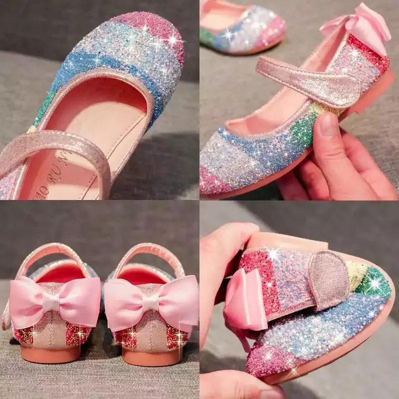 Kids shoes Girls princess shoes soft sole glitter leather diamonds rainbow Princess crystal girls shoes