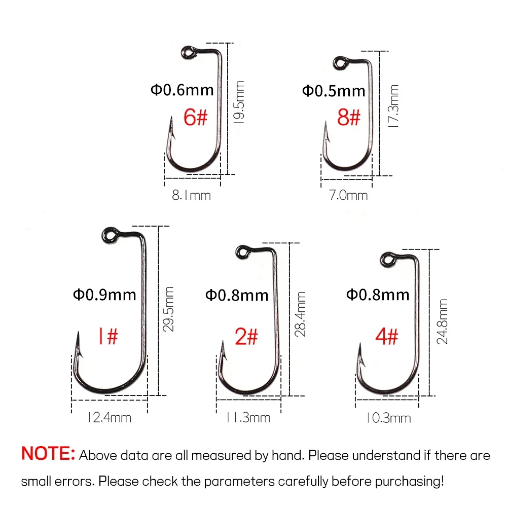 Bimoo 100pcs 8#~6/0# 90 Degree Aberdeen Jig Hook High Carbon Steel Wide Gap Bent Saltwater Forged Long Shank Soft Worm Hooks