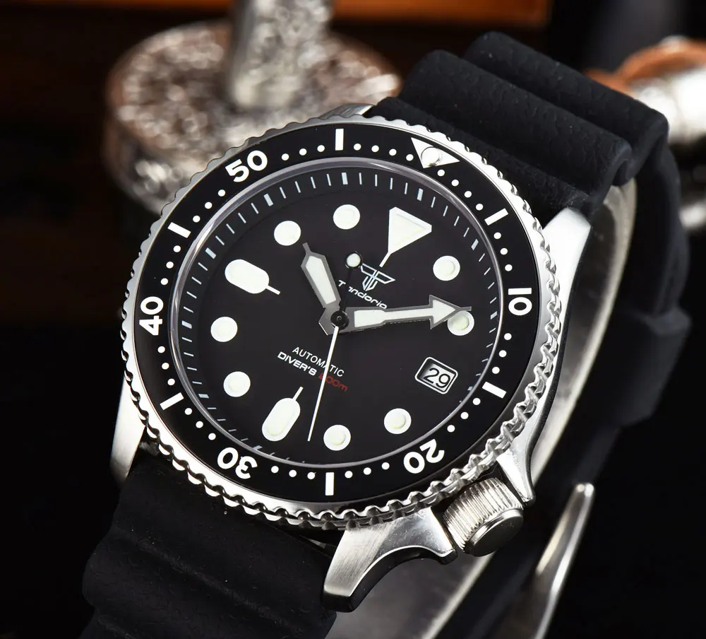 20ATM 41 مللي متر Tandorio الأسود الهاتفي سوبر مضيئة NH35A التلقائي الغوص ساعة رجالي