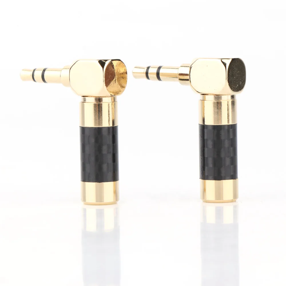 2 stücke Carbon Faser 3,5mm Jack Vergoldet 3,5mm Stecker 90 grad winkel Adapter Männlichen Stereo Audio Jack stecker Für Kopfhörer Kabel – Detail 1