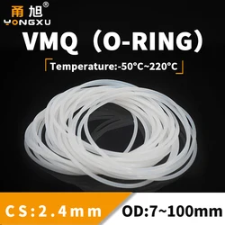 VMQ O Ring Seal Gasket Thickness CS2.4mm OD7-100mm Silicone Rubber Ring Insulation Waterproof Washer Nontoxi White Assortment