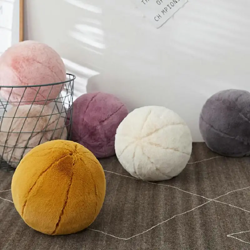 Nordic Velvet Pure Color Round Cushion Morning Ball Home Decor Cushion Sofa Art Ball Room Decorative Salon Gallery Floor Pillow