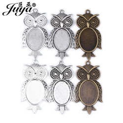 10pcs/lot Owl charm Pendant Base Setting Blank Bezel Tray Fit Oval 18X25mm Oval Glass Cabochon Dome Cameo For DIY Jewelry Making