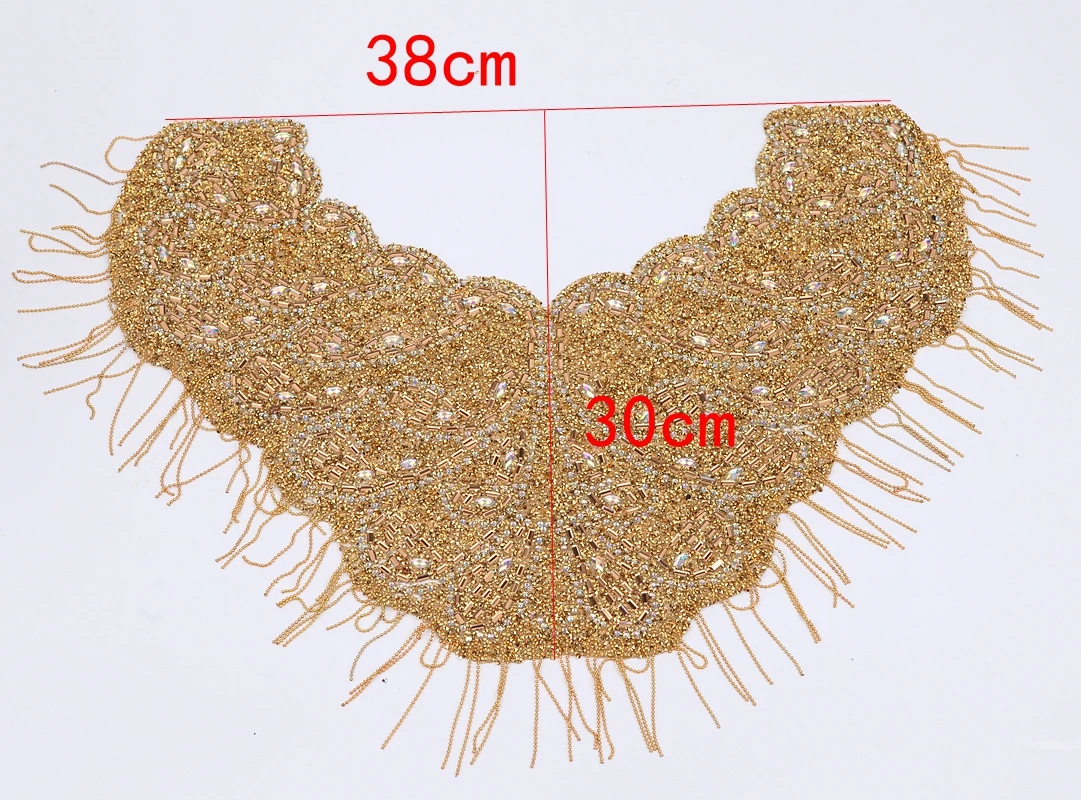 Gold Wedding Crystal Rhinestone Collar With Tassels Appliques Neckline Fringe Trim Lace Diy Dress Accessories One Side Iron