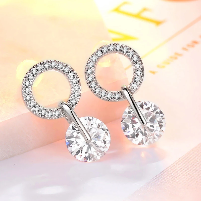 Huitan Aesthetic Dangle Earrings for Women Fashion Design Elegant Female Earring Crystal Cubic Zirconia Pendent Delicate Gift