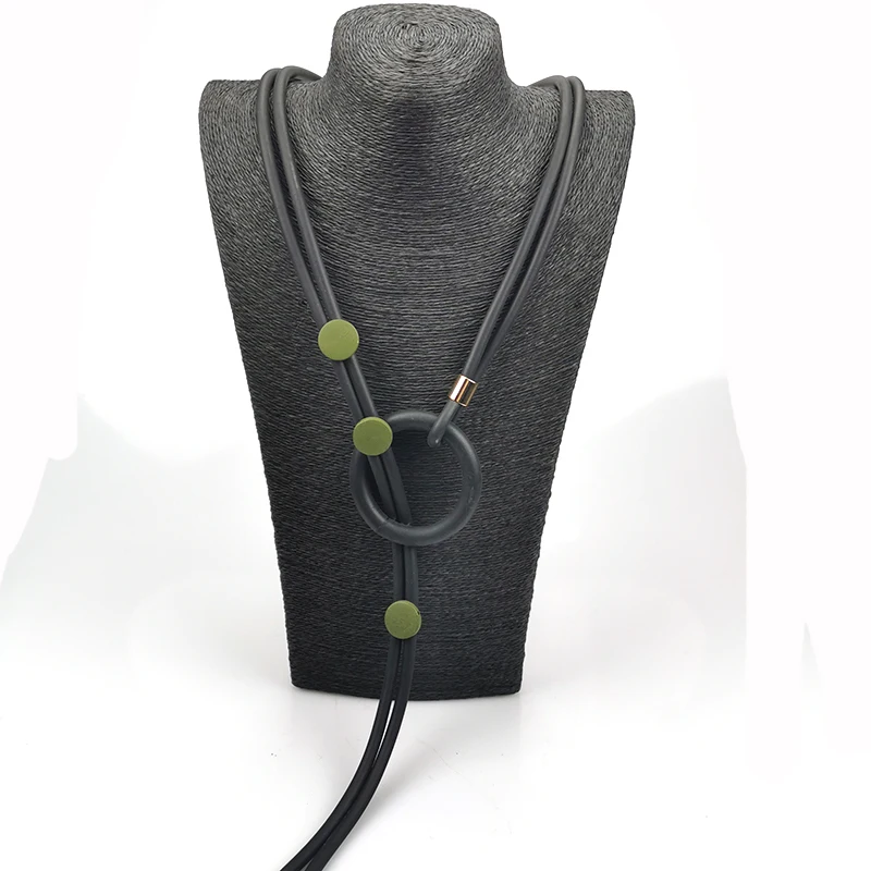 UKEBAY New Green Wood Pendant Necklaces For Women Long Necklace Rubber Jewelry Designer Handmade Necklace Simple Accessories