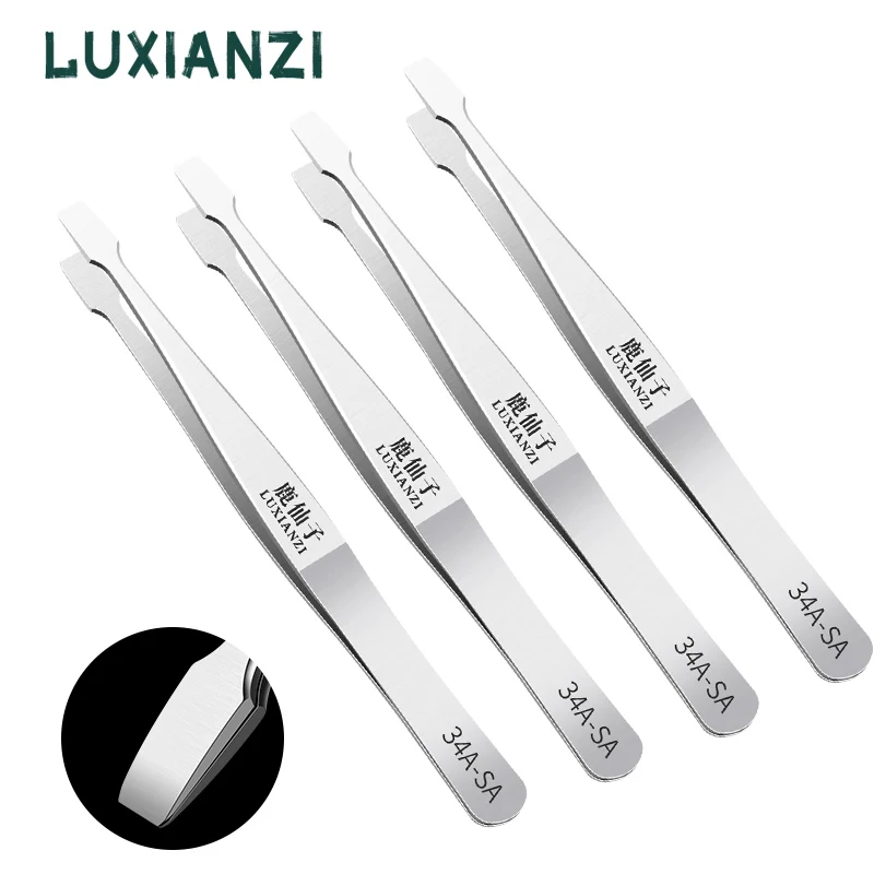 LUXIANZI 2pcs Anti-static Stainless Steel Tweezer For Electronic Industrial Precision Forcep Phone PCB Repair Hand Tools Set