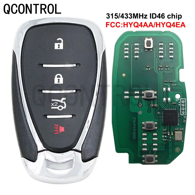 

QCONTROL 4 Button Smart Remote Key ID46 Chip for Chevrolet Camaro Equinox Cruze Malibu Spark 315/433MHz HYQ4AA HYQ4EA