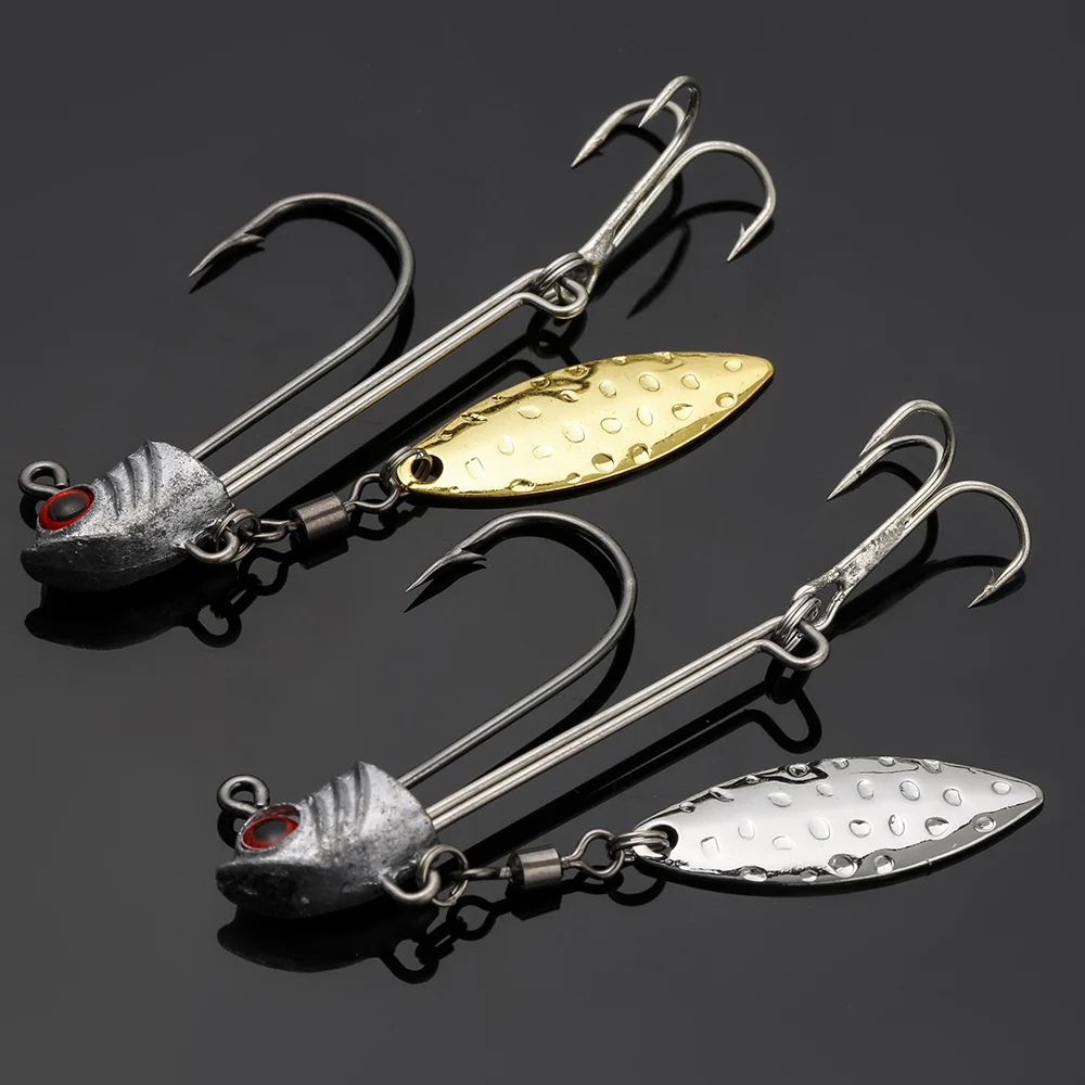 JOHNCOO 3pcs Jig Head Hook 7.2g 9.2g16.4g Weighted Hooks with Gold/Silver Willow Leaf Blade for Soft Fishing Lures