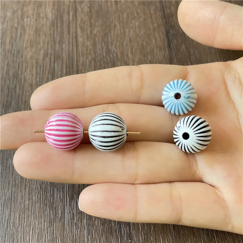 JunKang 20pcs 14mm Muddy Round Beads Black Striped Loose Jewelry Making DIY Furniture Pendant Accessories