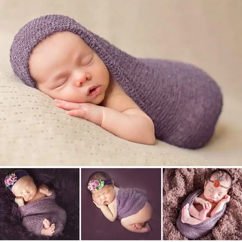 3pcs/set Newborn Baby Photography Props Kits Fake Fur Blanket Mats Cotton Stretch Wrap with Knotted Headband for Infants Toddler