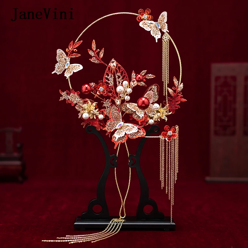 Janevini-花と蝶の形をした手作りの中国のブライダルブーケ,ジュエリーアクセサリー,赤と金属,新しいデザイン,2020