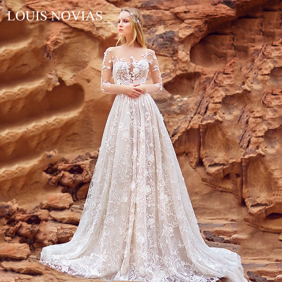 

Louis Novias Wedding Dress Boho Light Wedding Dress Exquisite Embroidery Illusion Detachable Train Lace Bridal Dress