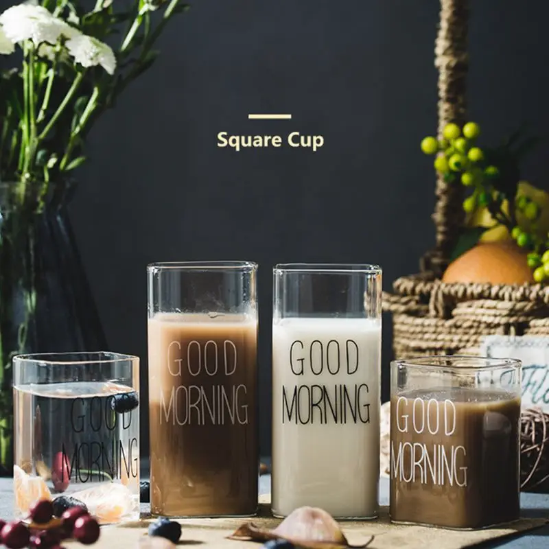 250/370ml Letter Printed Glass Cup Heat-resistant Beer Espresso Coffee Cup Cocktail Vodka Whiskey Mug Transparent Drink Supplies