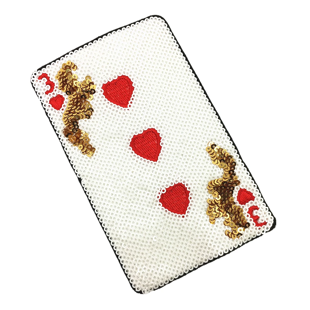 Cekiny Poker Patch zroszony karty do gry aplikacja Paillette gry łatki na odzież Parches Bordados szyć na 12x10cm AC1168