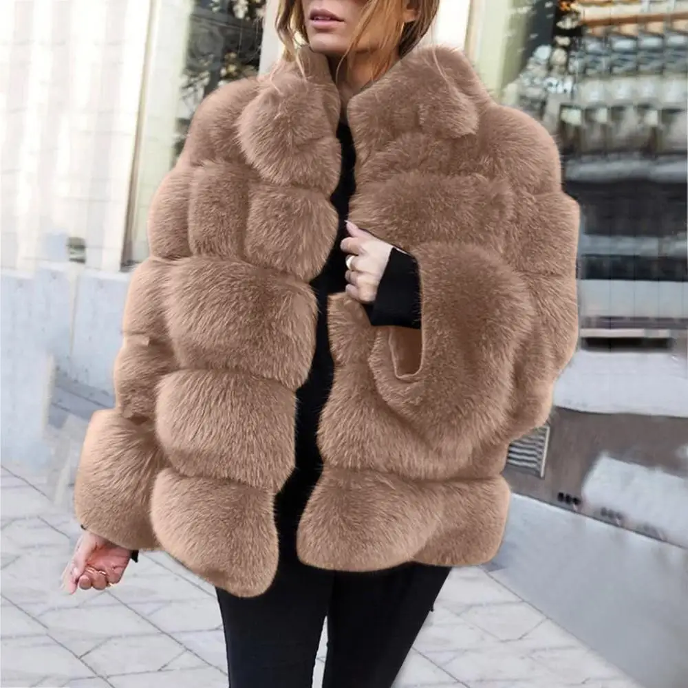 Super Warme Winter Faux Fuchs Pelzmantel Frauen Dicke Feste Jacke Casual Casual Outwear Gefälschte Pelz Warme Mantel Weibliche