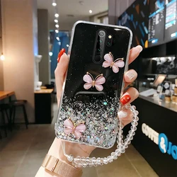 Ultra-thin Cute Bling Glitter Lanyard Silicone Phone Case For Xiaomi Redmi Note 13 12 11 10 9 S 8 Mi 14 T Pro Luxury Rope Cover