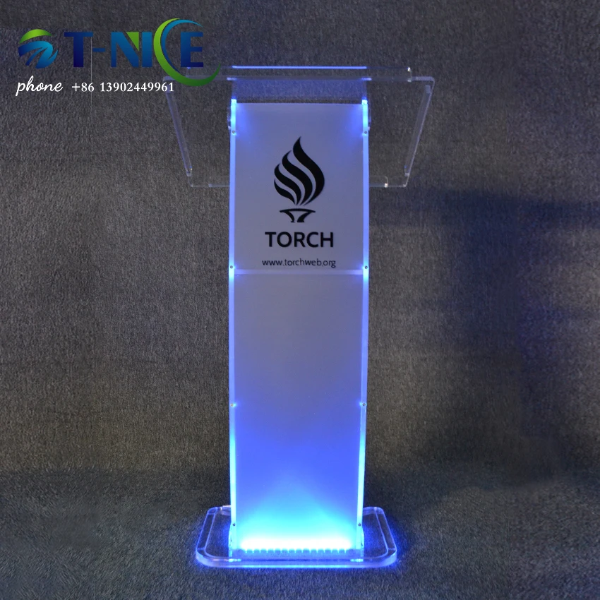 2024 Cheap Podium Arc Led Light Pulpit Organic Glass Desk Outdoor Wedding Lectern Portable Presentation Platform Easy Assembly