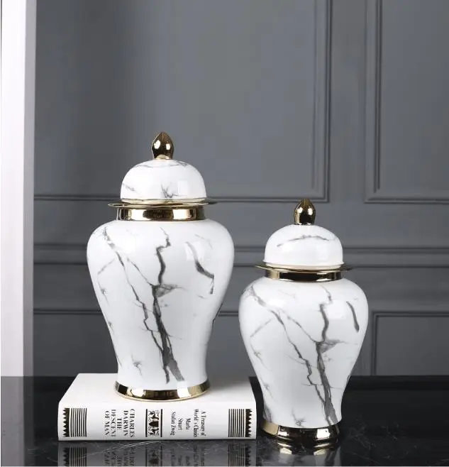 中国スタイルライト高級模造大理石セラミック保存瓶の花瓶の装飾