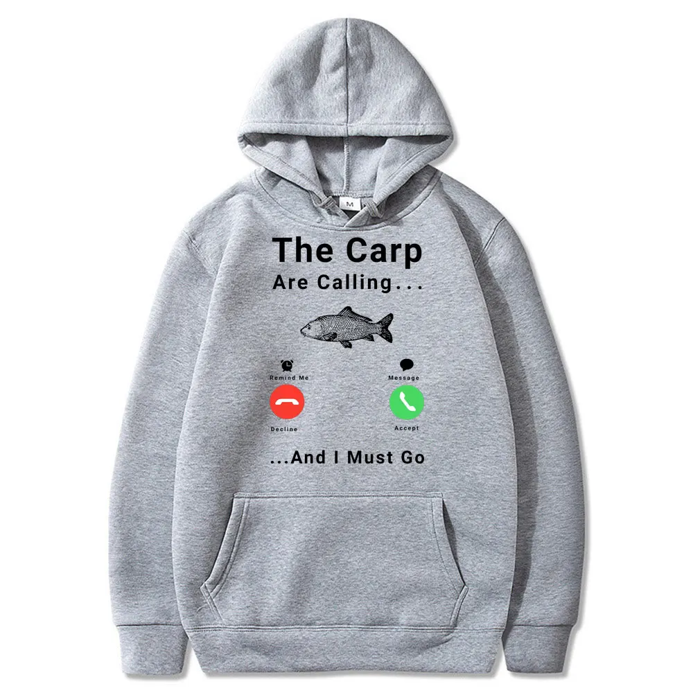 2021 New The Carp Is Calling Print Hoodie I Must Go Fishing Men Women Hip Hop Street Clothing Hoodies Sweatshirt Male Hoody