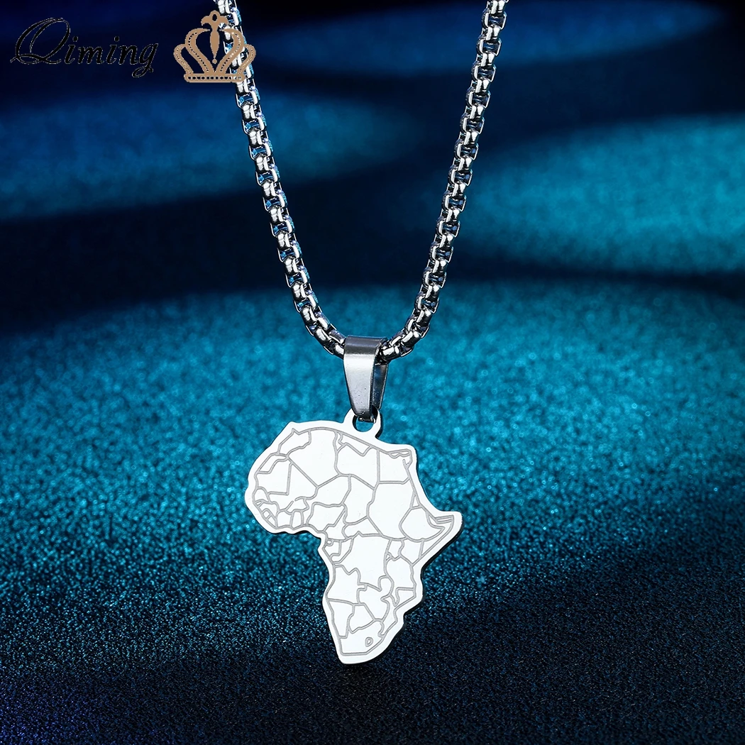 Africa Map With Tiger Face Pendant Necklace For Women Men Stainless Steel Jewelry African Flag Hip Hop Vintage Necklace Gift