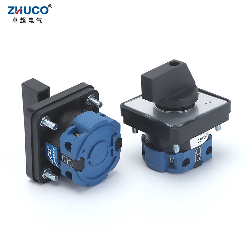 ZHUCO SZW26/LW26-20 OFF-ON ON-OFF-ON 012 01 102 20A 660V 1 Pole Selector Rotary Cam Changeover Switch 64X64 48X48 mm Panel Mount