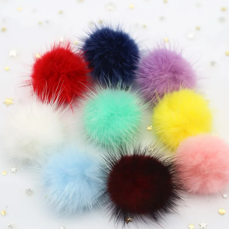 30/35mm Mink Pompon Fur Balls Pompoms for Ring Key Chain Shoes Hats Bags Fluffy Pom Pon DIY Hand Ornaments Crafts Accessories