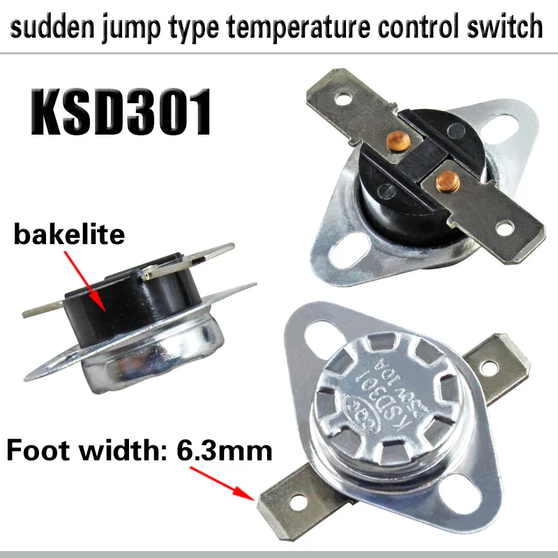 1Pc  KSD301 thermostat switch sudden jump temperature control normally closed 60-150℃ button type temperature control