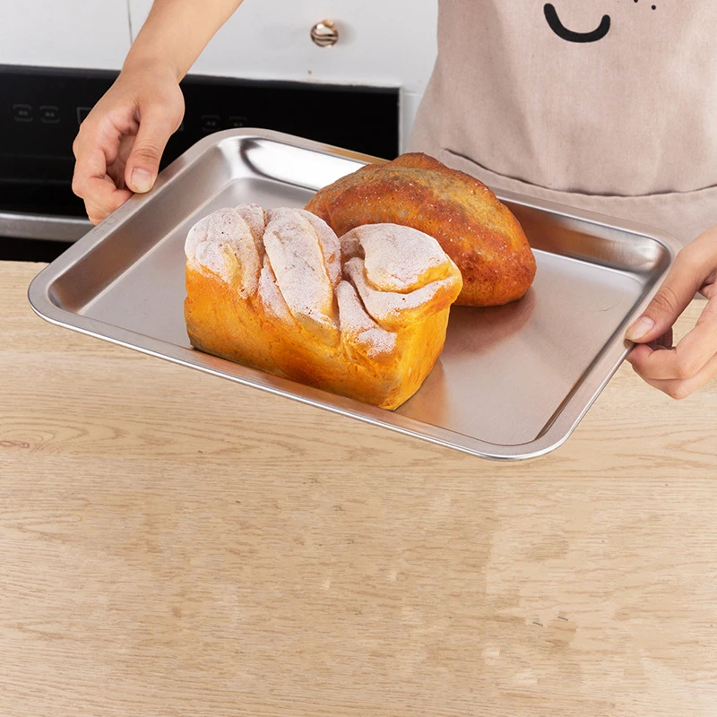 Stainless Steel Non-Stick Baking Loaf Pans Rectangle Fruit Food Storage Trays Plate Steamed Sausage Dishes Bakeware Kitchen Tool