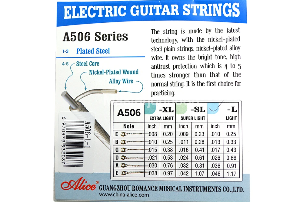 10 Pack Alice A506-SL/009 in. Electric Guitar Strings E-1st Single Plated Steel String