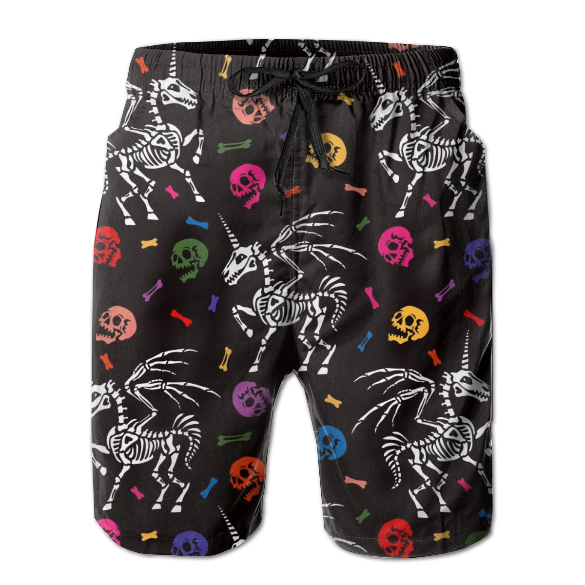 Men Beach Shorts Quick-drying Men Swimming Trunks Multicolored Human Skulls And Bones Unicorn With Wings Men Swimwear Swimsuit