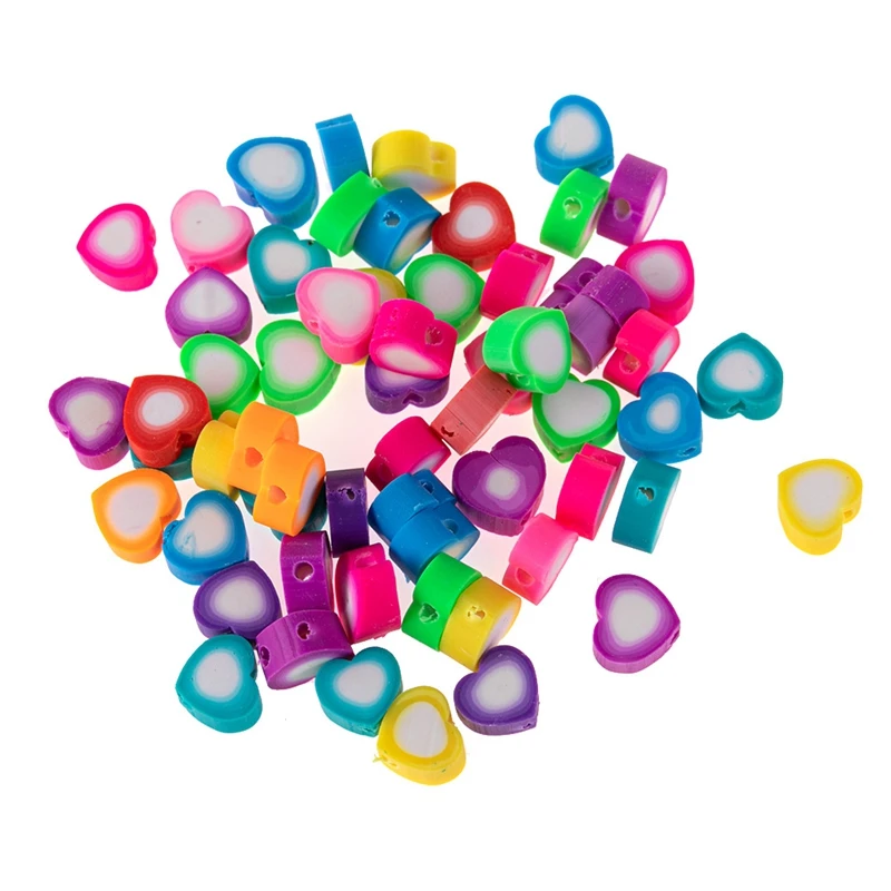 

30Pcs 10*3mm Mix Color Heart Shape Beads Polymer Chip Disk Loose Spacer Beads for Necklace Bracelets Jewelry Making DIY Supplies