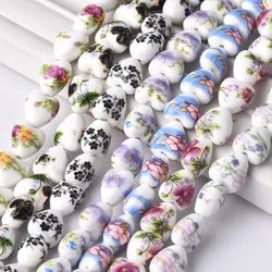 10pcs 13x12mm Heart Shape Flower Patterns Ceramic Porcelain Loose Crafts Beads Lot for Jewelry Making DIY Findings