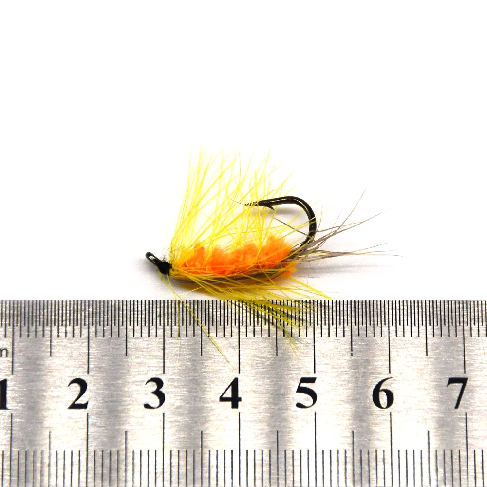 MNFT 10Pcs Yellow Beard Orange Body Flies Fly Fishing Attractor Worm Trout Fly Fishing Lure